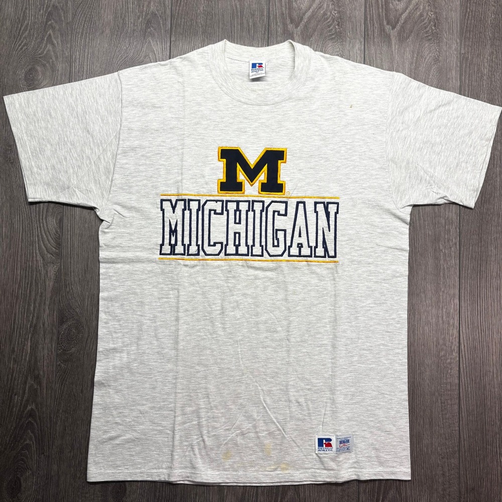 Vintage Russell Athletic Michigan Wolverines T-Shirt XL Grey 90s Made in USA